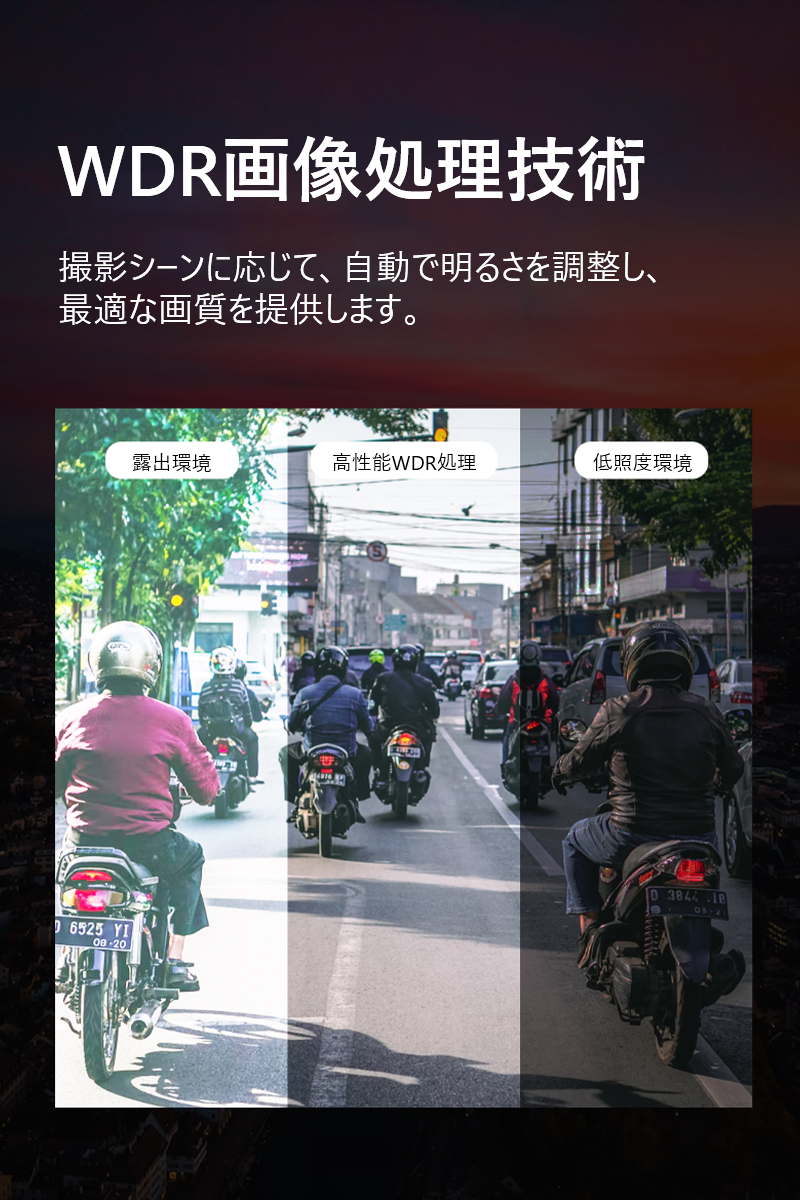「いつでも大切な瞬間を逃さない!ツーリングのすべてを記録して、走行中の安心をあなたに」【配線不要・1秒設置】自転車とバイクどちらでも使える!夜間も鮮明な夜視センサー搭載ドライブレコーダー。安全・便利・大容量で、この一台に全てをおまかせ。